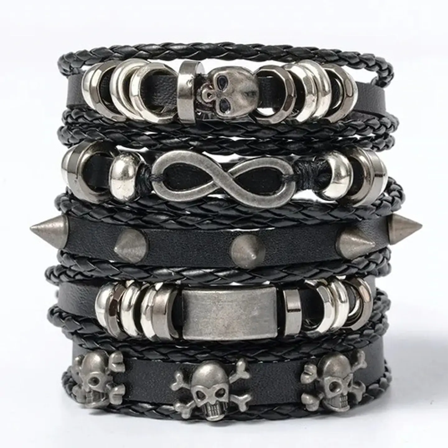 Pulsera Manillas Brazalete Cuero Genuino Skull Biker Hombre 9