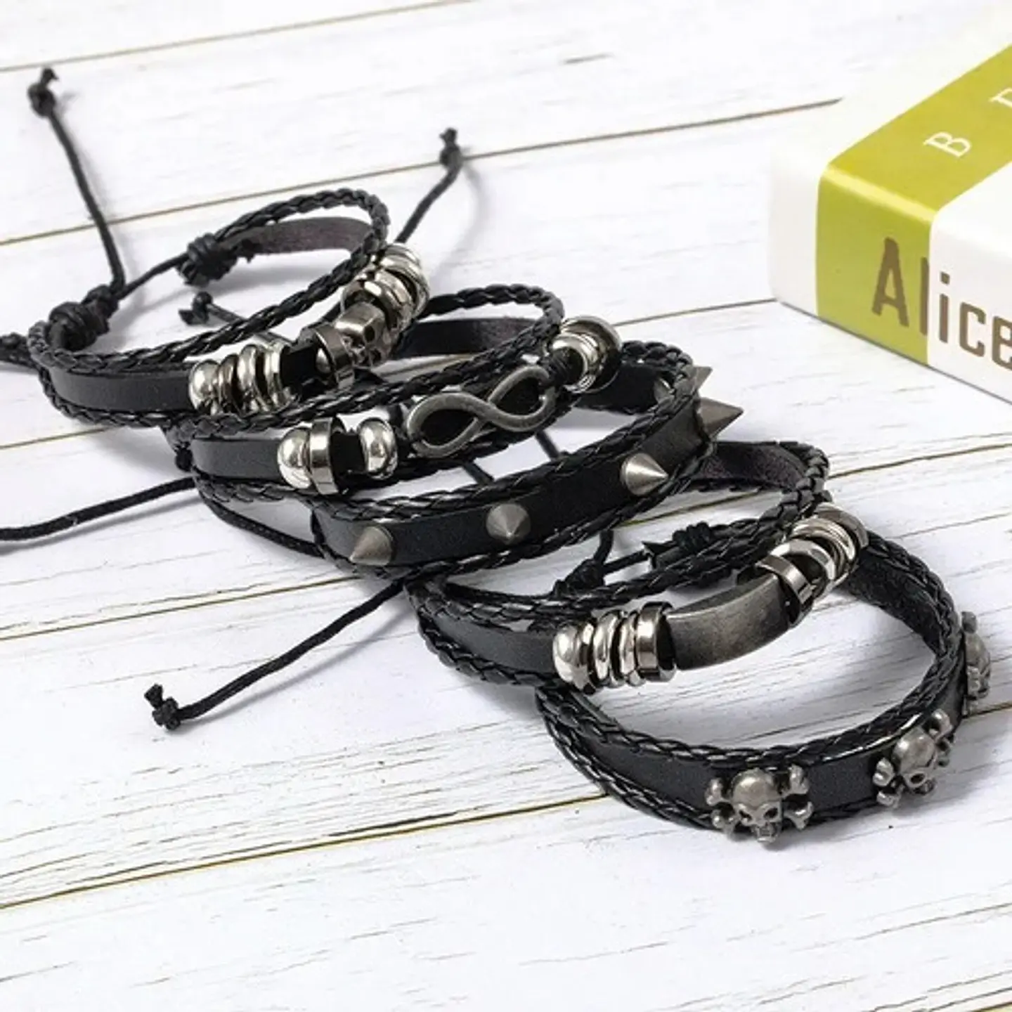 Pulsera Manillas Brazalete Cuero Genuino Skull Biker Hombre 13