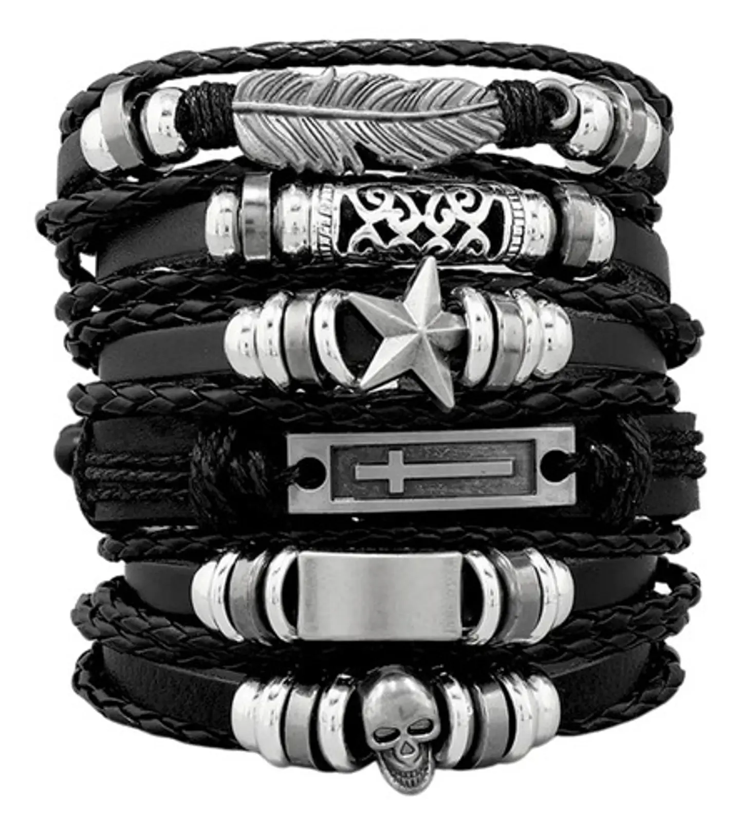 Pulsera Manillas Brazalete Cuero Genuino Skull Biker Hombre 14