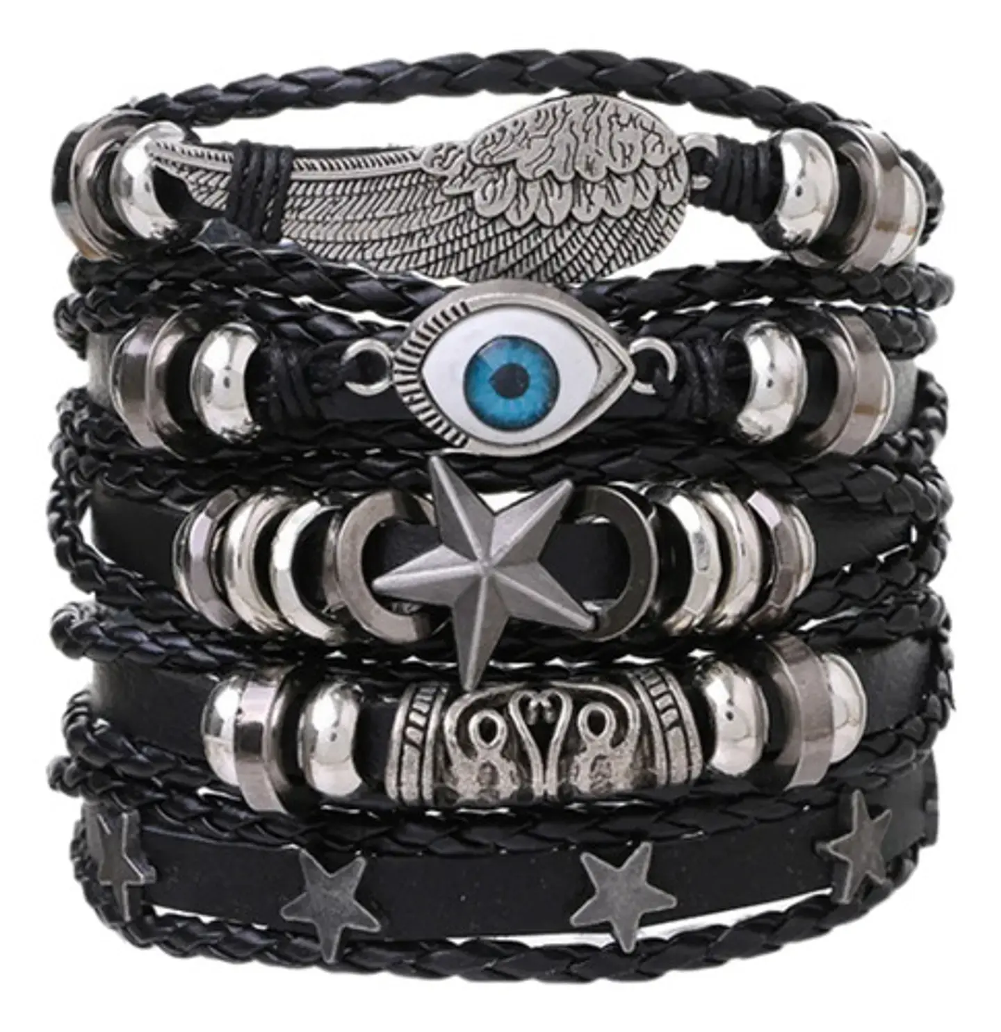 Pulsera Manillas Brazalete Cuero Genuino Skull Biker Hombre 21