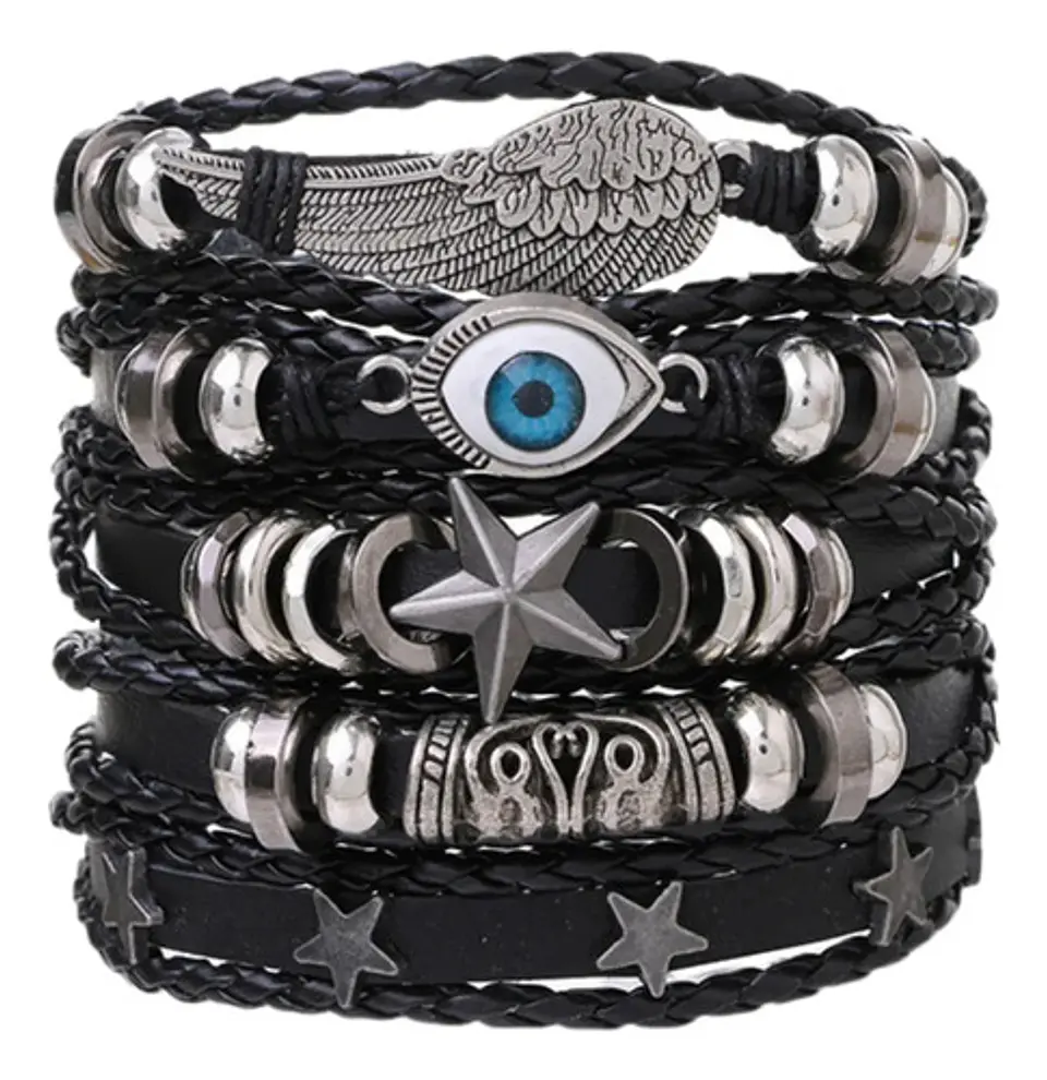 Pulsera Manillas Brazalete Cuero Genuino Skull Biker Hombre 21