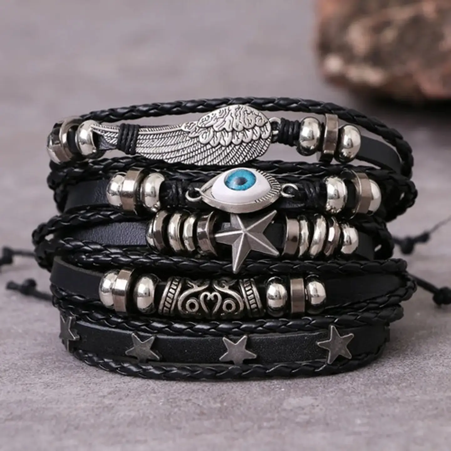 Pulsera Manillas Brazalete Cuero Genuino Skull Biker Hombre 23