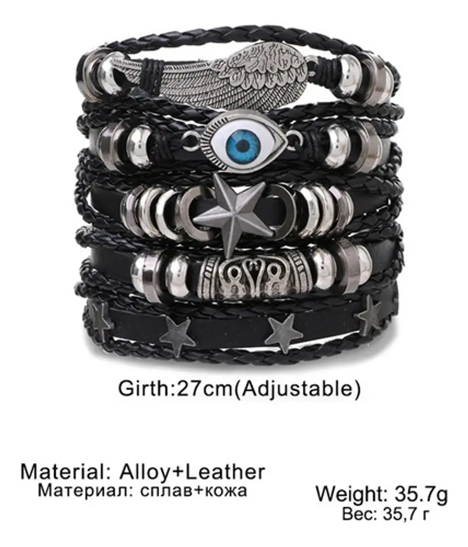 Pulsera Manillas Brazalete Cuero Genuino Skull Biker Hombre 27
