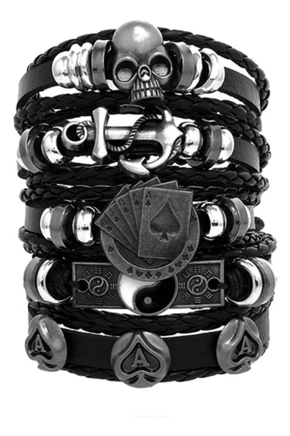 Pulsera Manillas Brazalete Cuero Genuino Skull Biker Hombre 28