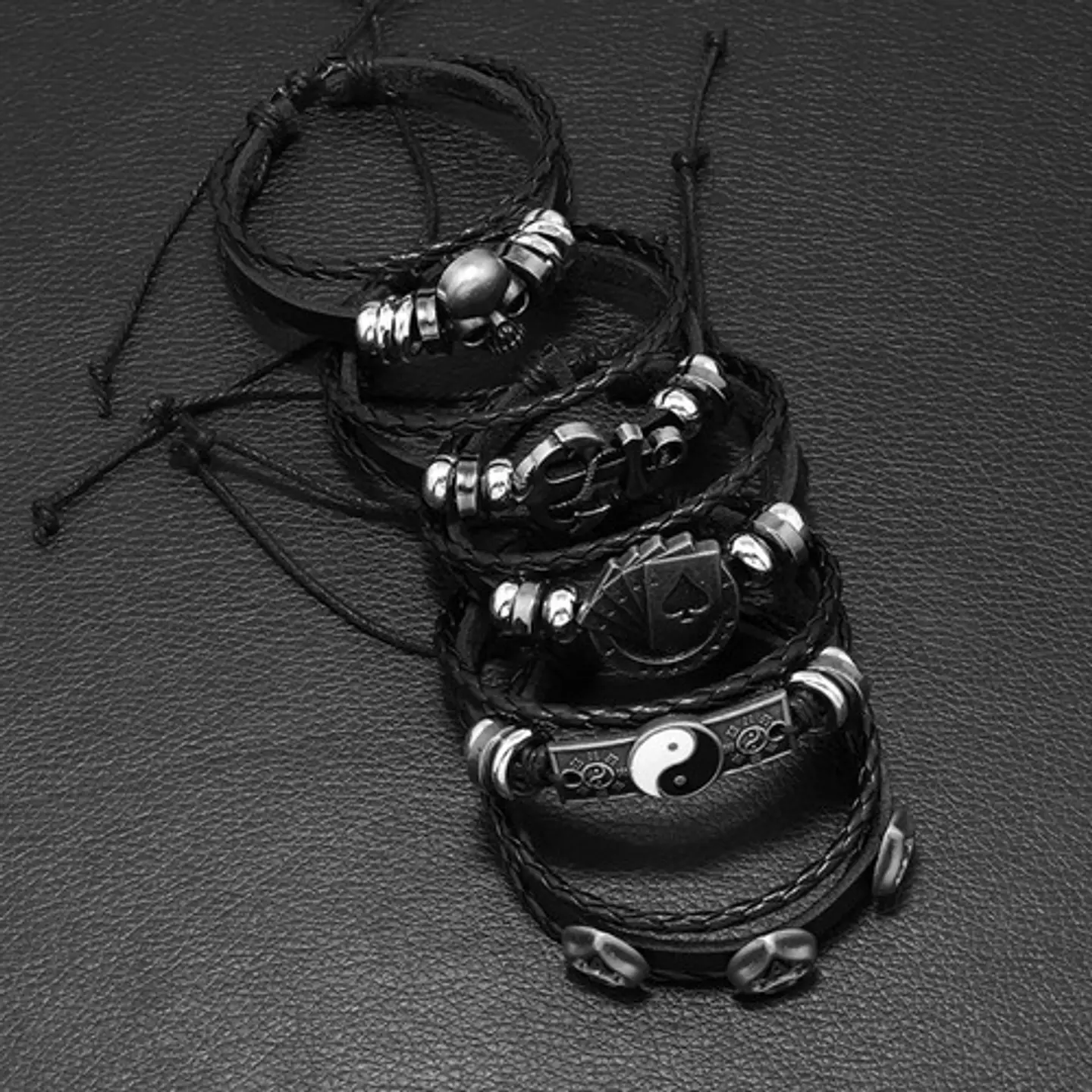 Pulsera Manillas Brazalete Cuero Genuino Skull Biker Hombre 31