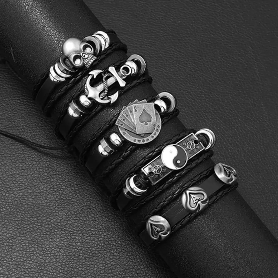 Pulsera Manillas Brazalete Cuero Genuino Skull Biker Hombre 32