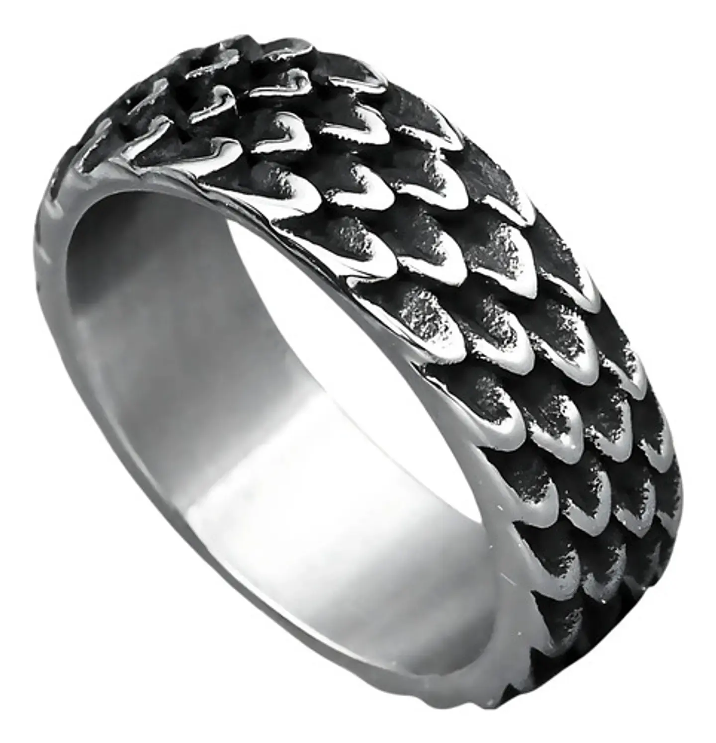 Anillo Argolla Escamas Dragon Color Plata De Acero Hombre 1