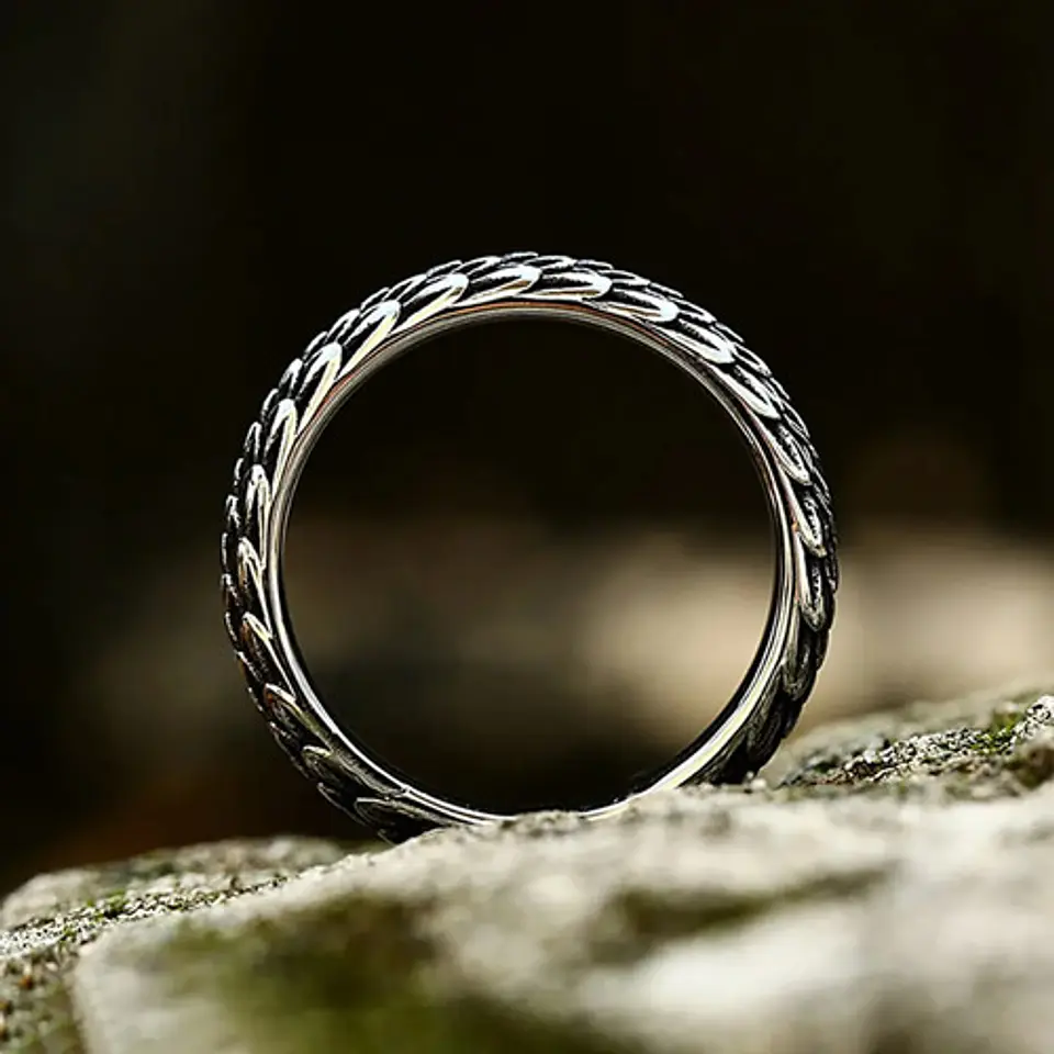 Anillo Argolla Escamas Dragon Color Plata De Acero Hombre 7