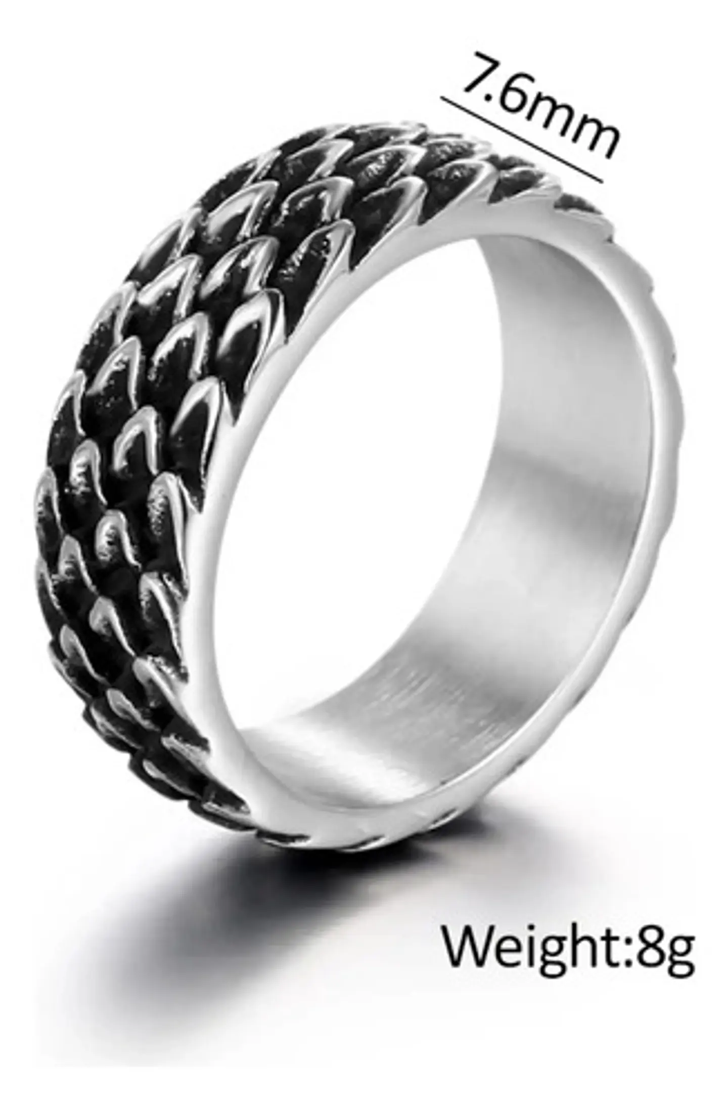 Anillo Argolla Escamas Dragon Color Plata De Acero Hombre 8