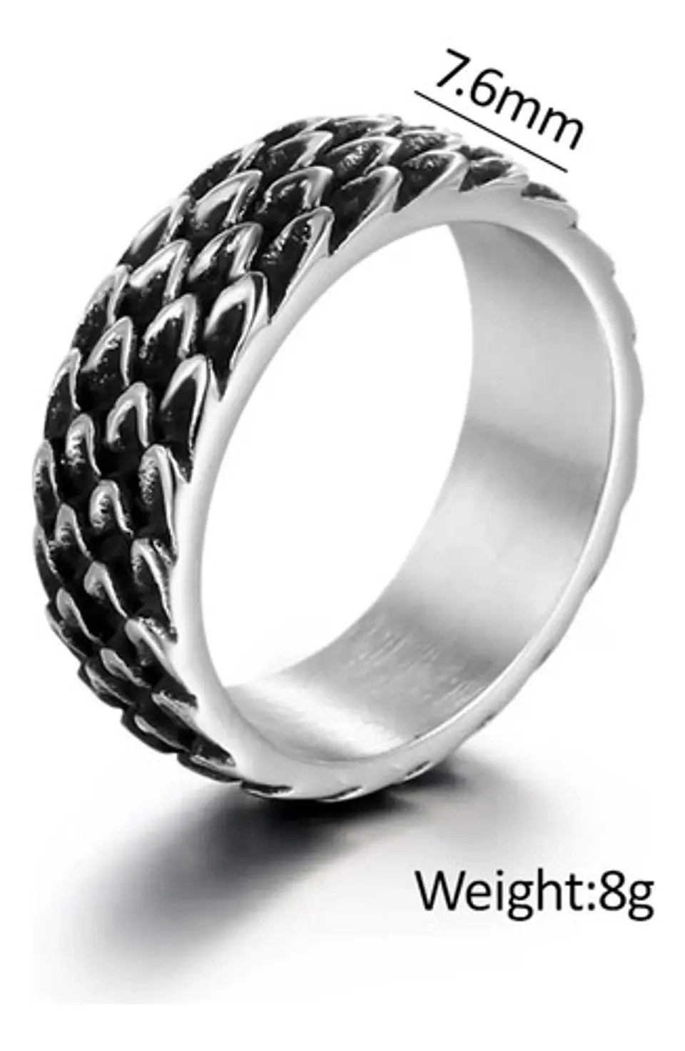 Anillo Argolla Escamas Dragon Color Plata De Acero Hombre 8