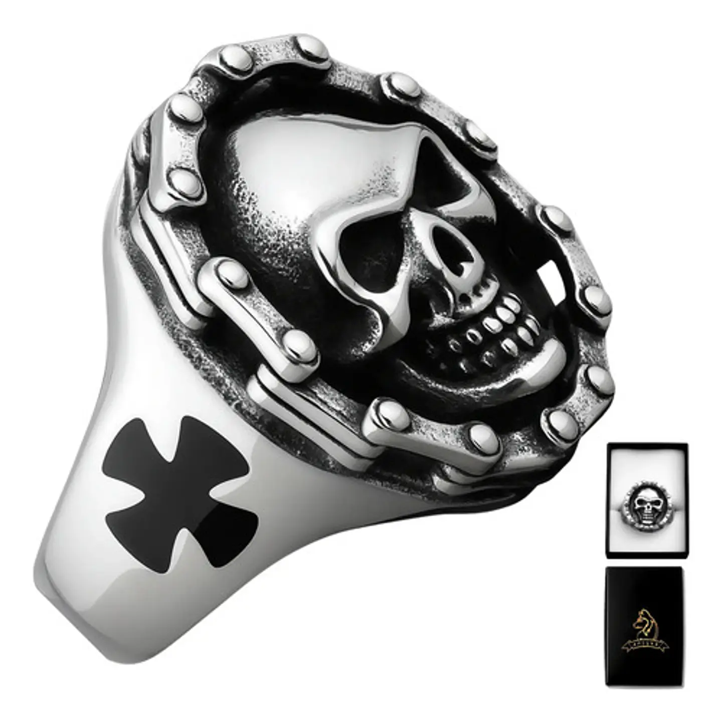Anillo Biker Motociclista Craneo Calavera Color Plata Hombre 1