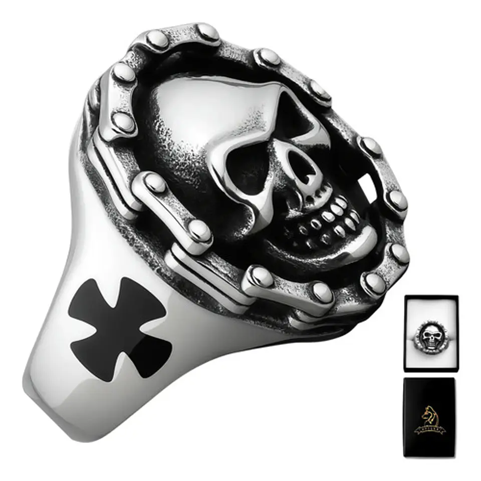 Anillo Biker Motociclista Craneo Calavera Color Plata Hombre 1