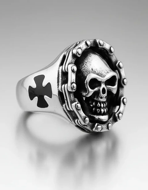 Anillo Biker Motociclista Craneo Calavera Color Plata Hombre
