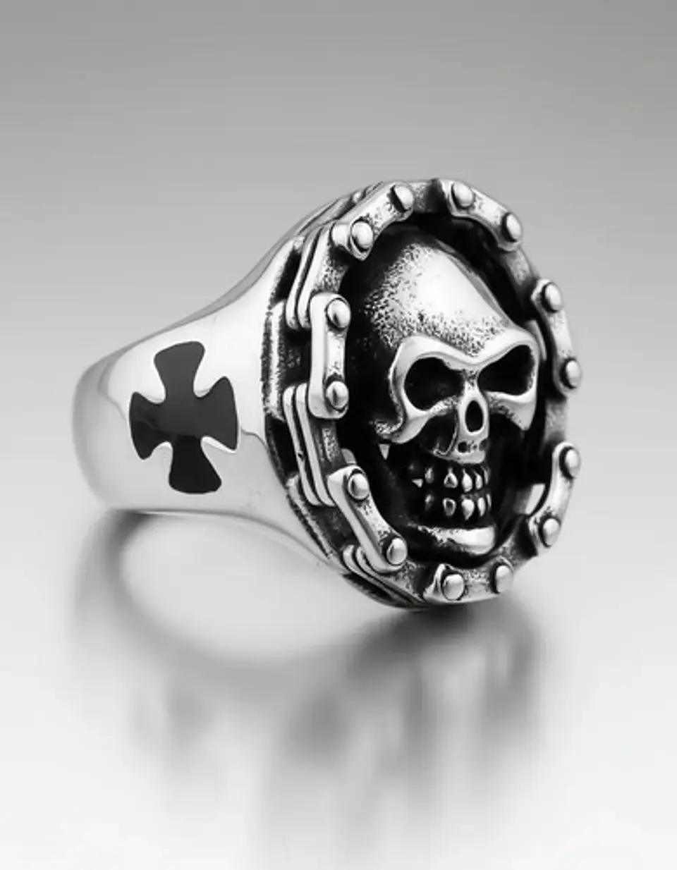 Anillo Biker Motociclista Craneo Calavera Color Plata Hombre 2
