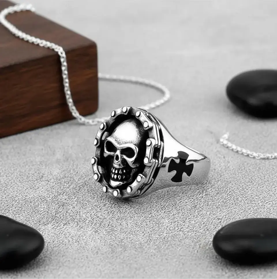 Anillo Biker Motociclista Craneo Calavera Color Plata Hombre 3
