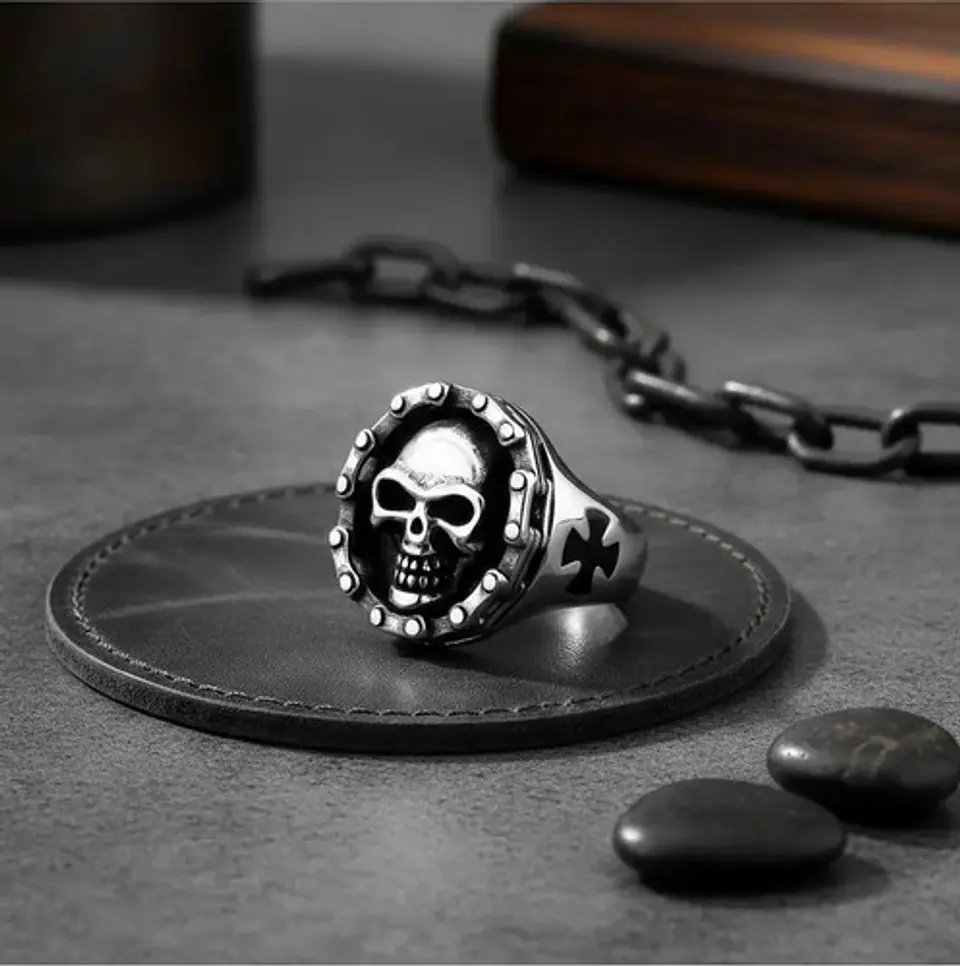 Anillo Biker Motociclista Craneo Calavera Color Plata Hombre 6