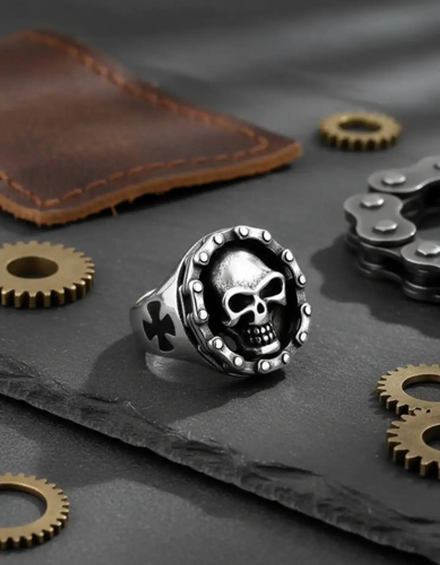 Anillo Biker Motociclista Craneo Calavera Color Plata Hombre 7
