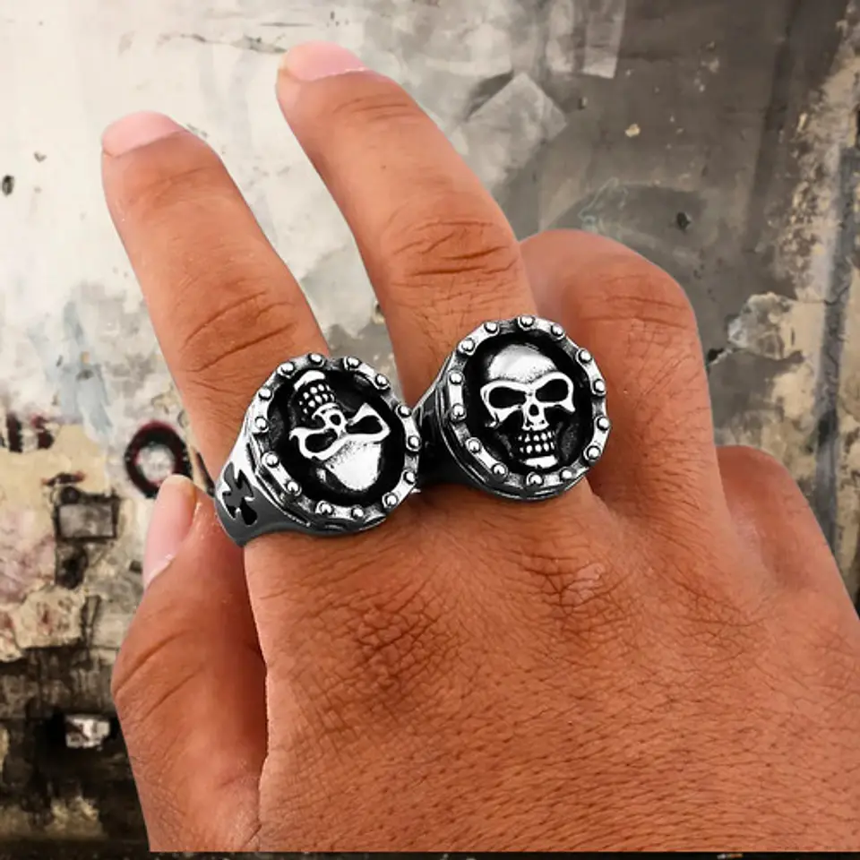 Anillo Biker Motociclista Craneo Calavera Color Plata Hombre 9