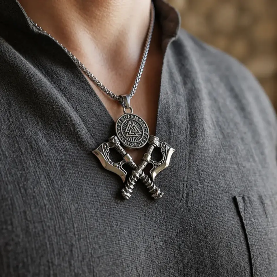 Collar Vikingo En Acero Para Hombre Dije Valknut 3