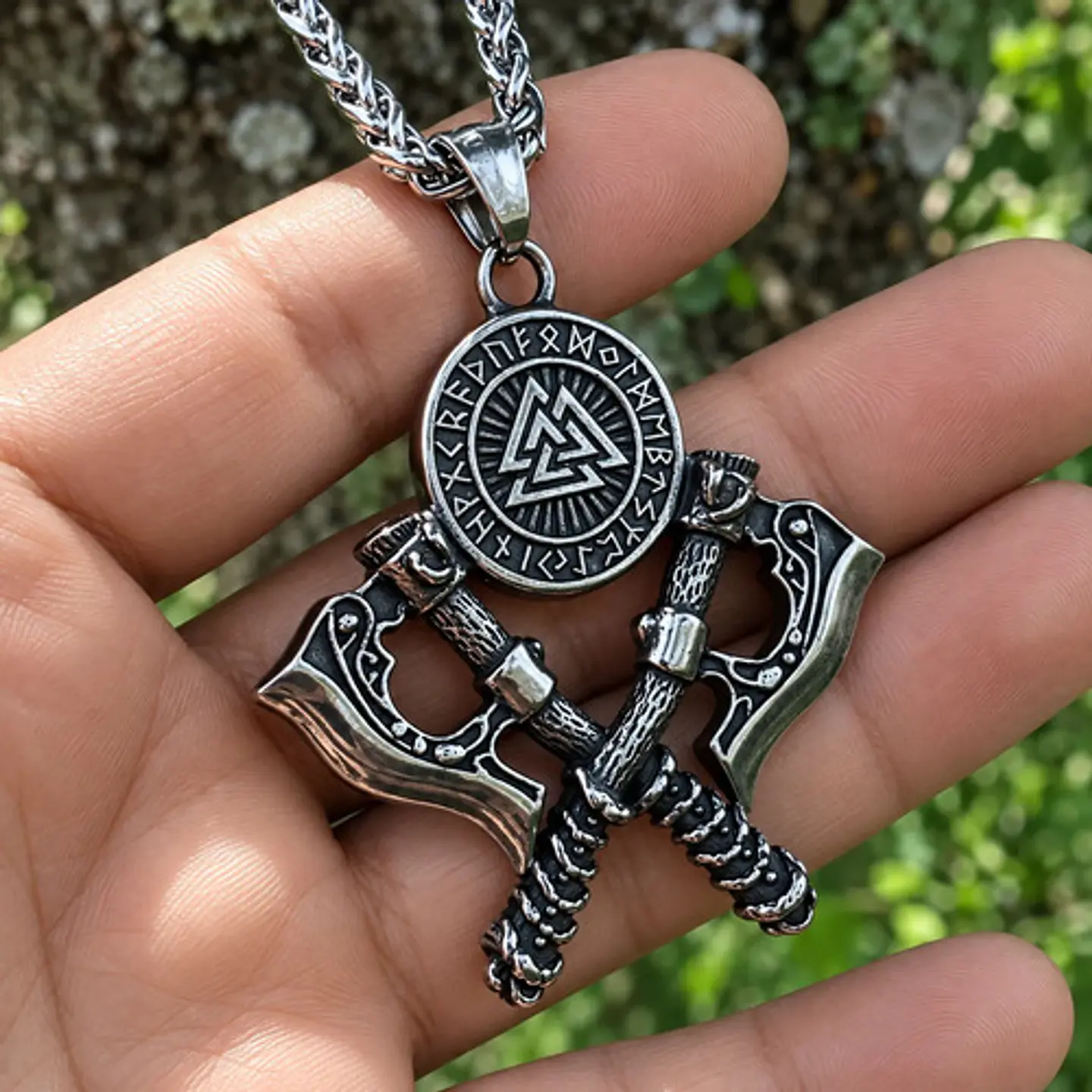 Collar Vikingo En Acero Para Hombre Dije Valknut 4