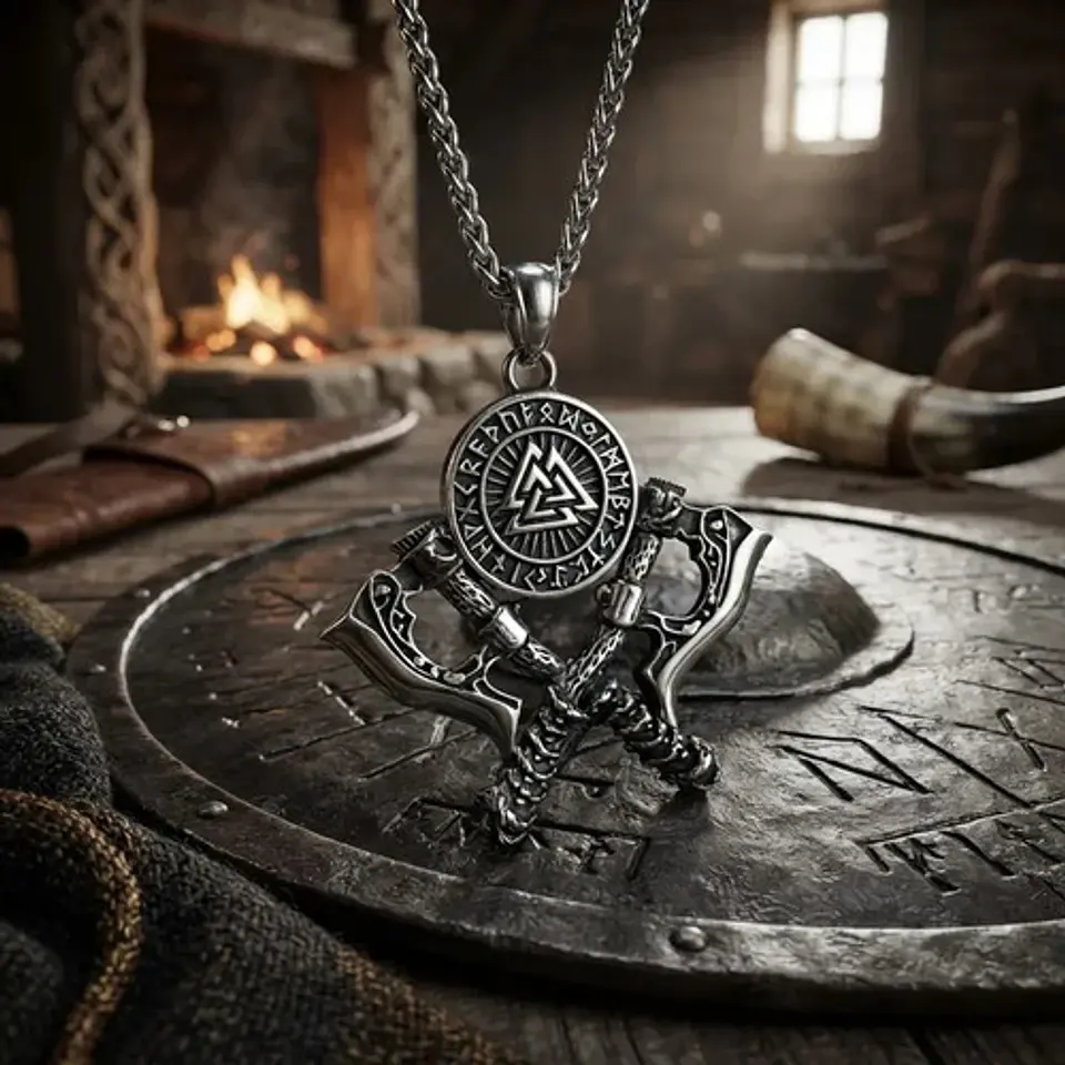 Collar Vikingo En Acero Para Hombre Dije Valknut 11