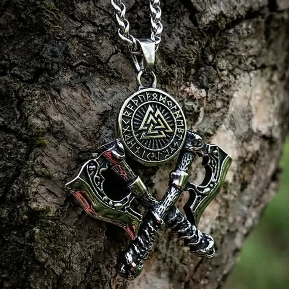 Collar Vikingo En Acero Para Hombre Dije Valknut 12