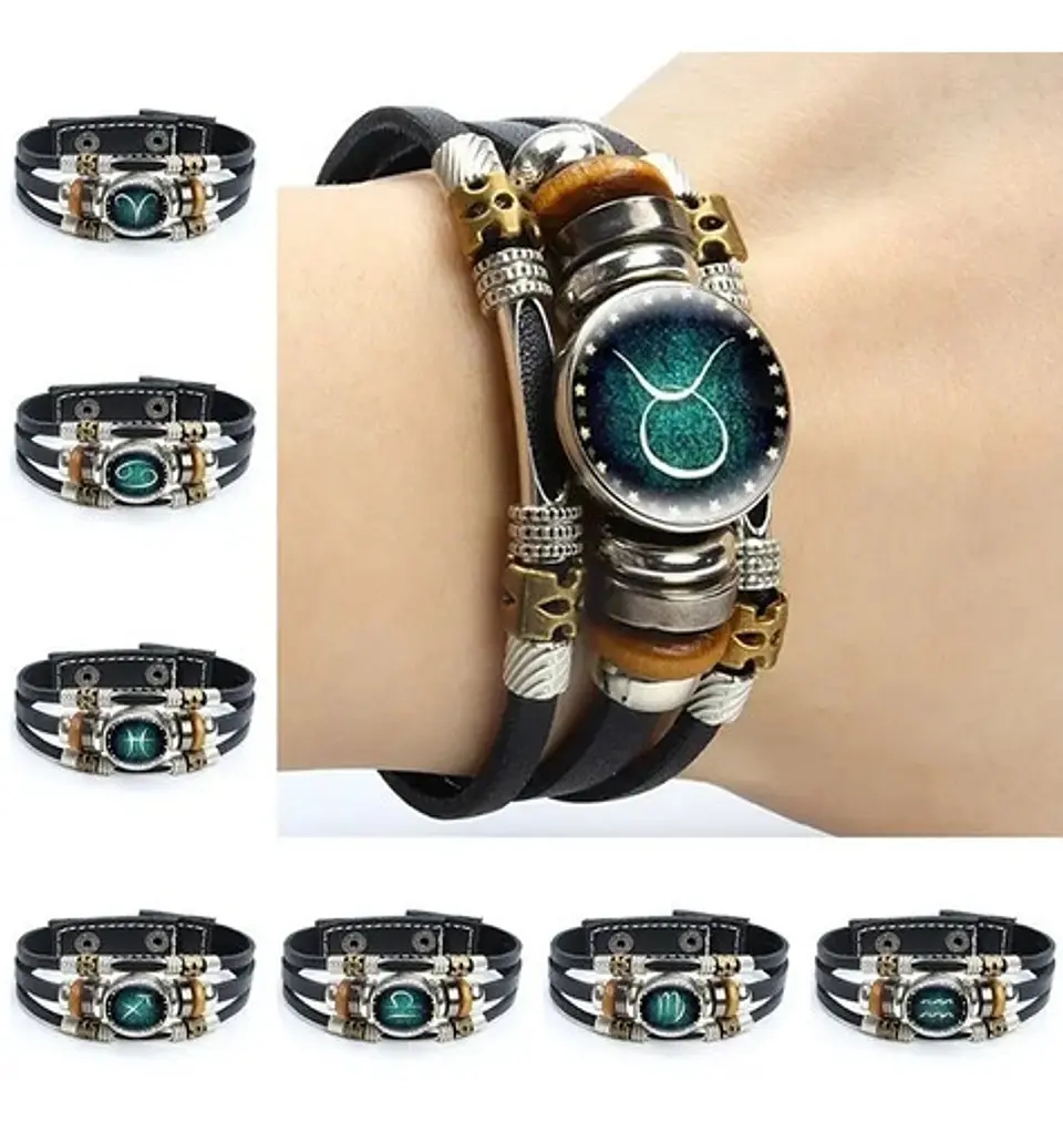 Pulsera Manilla Cuero Zodiacal Signo Zodiaco Hombre Y Mujer 1