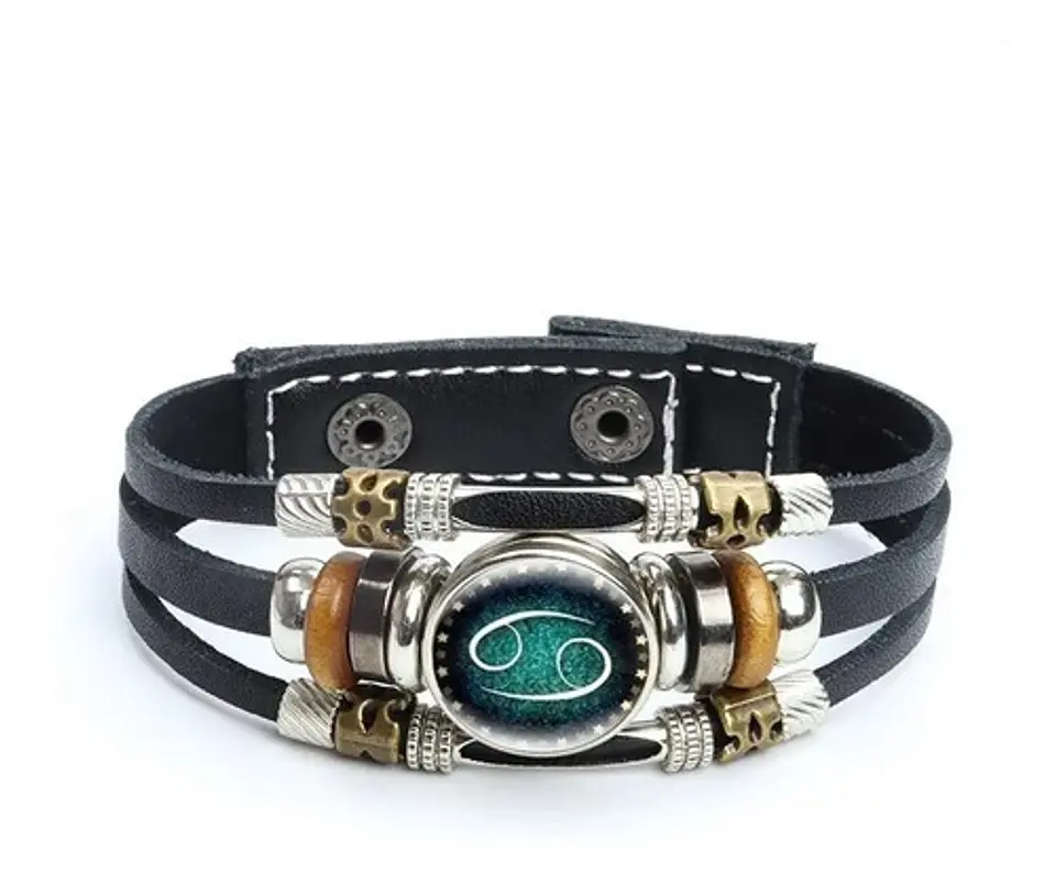 Pulsera Manilla Cuero Zodiacal Signo Zodiaco Hombre Y Mujer 4