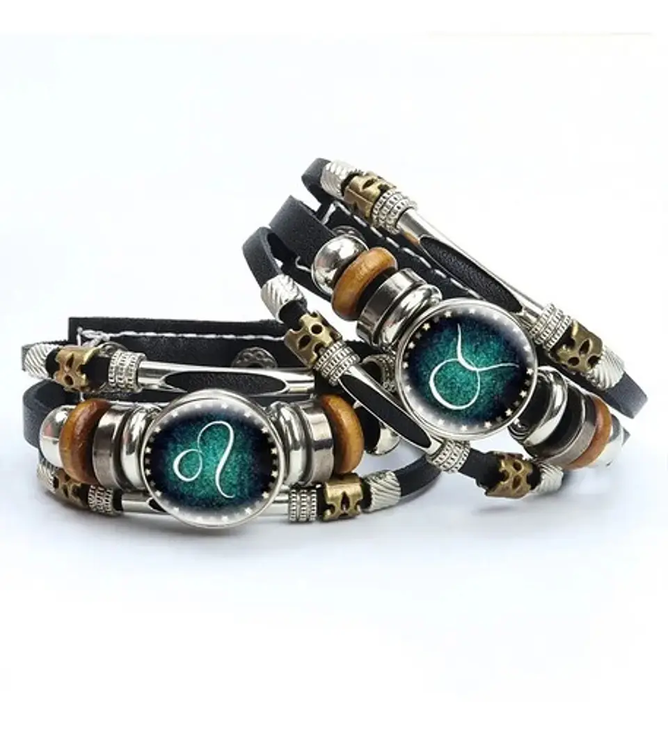 Pulsera Manilla Cuero Zodiacal Signo Zodiaco Hombre Y Mujer 5