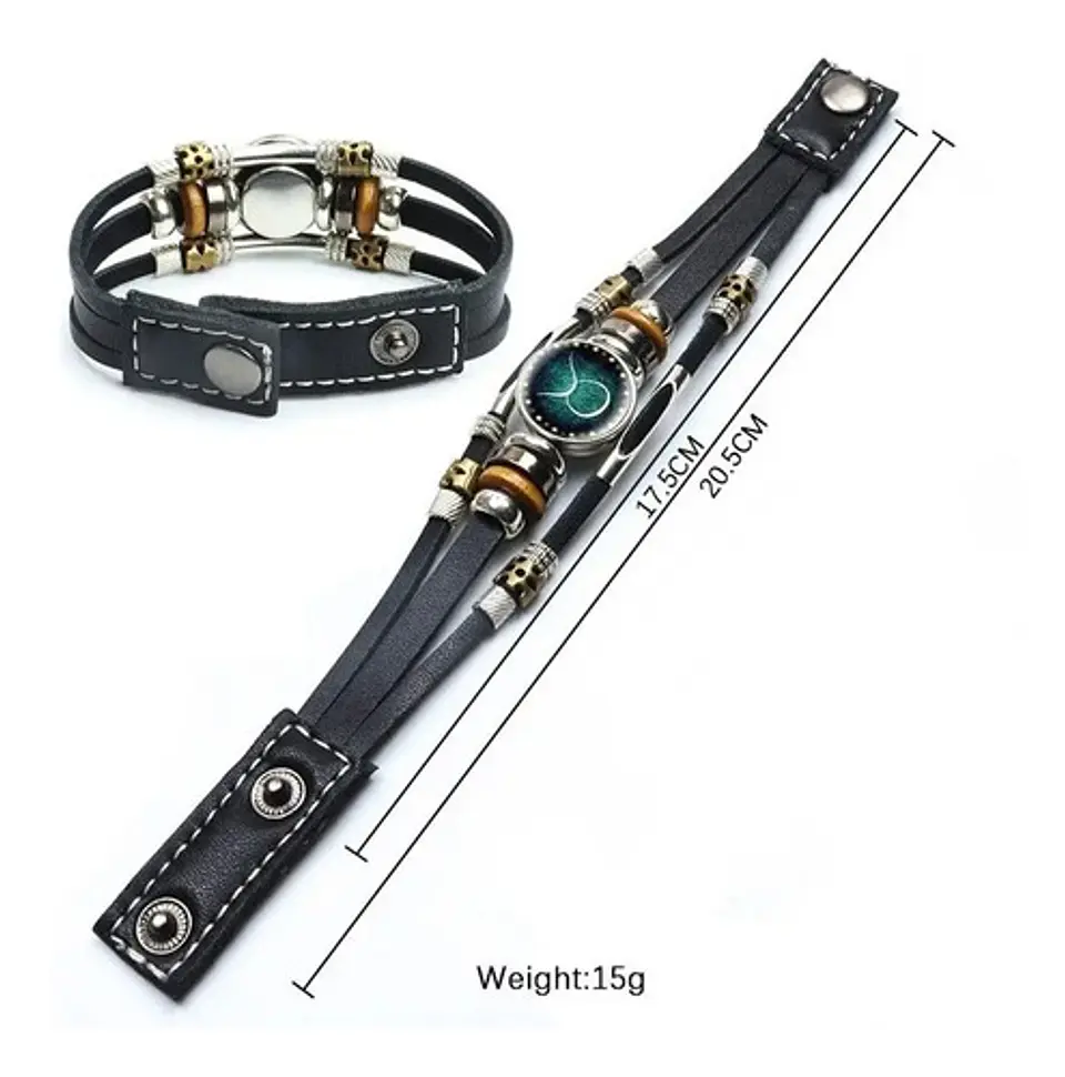 Pulsera Manilla Cuero Zodiacal Signo Zodiaco Hombre Y Mujer 7