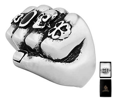 Anillo Puño Gótico Cráneo Calavera Acero Color Plata Hombre
