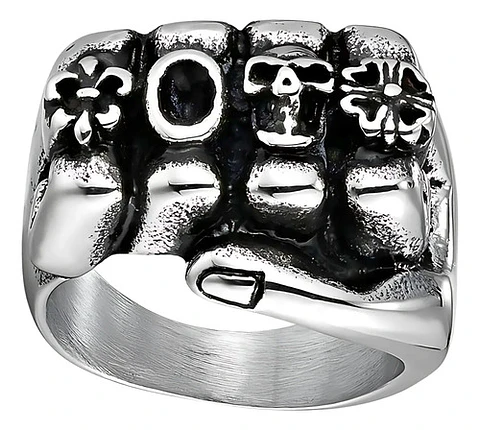 Anillo Puño Gótico Cráneo Calavera Acero Color Plata Hombre