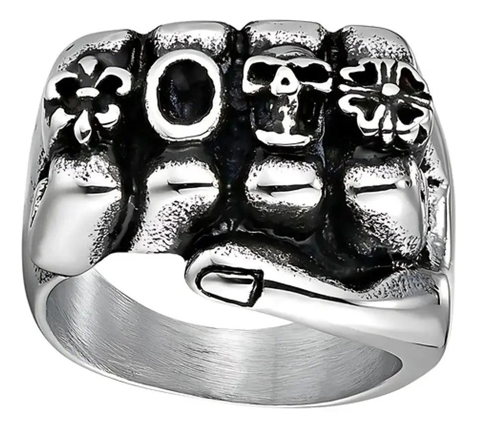 Anillo Puño Gótico Cráneo Calavera Acero Color Plata Hombre 2