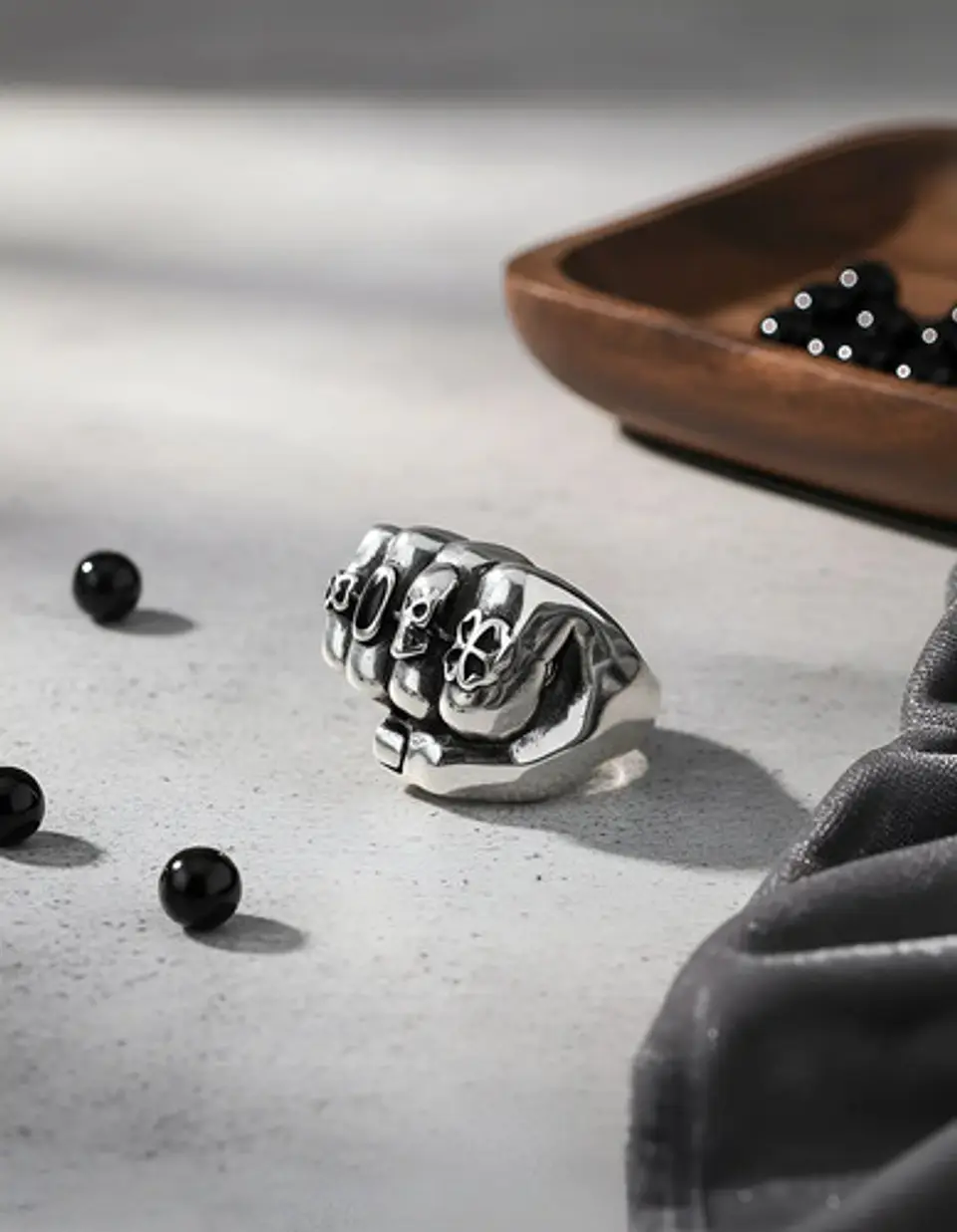 Anillo Puño Gótico Cráneo Calavera Acero Color Plata Hombre 4