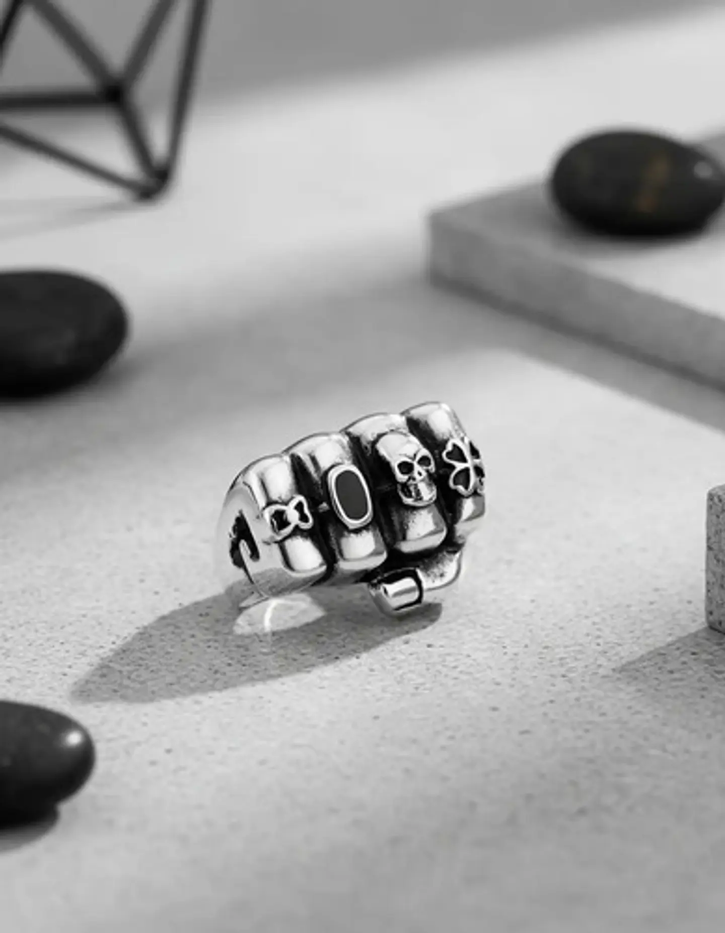 Anillo Puño Gótico Cráneo Calavera Acero Color Plata Hombre 7