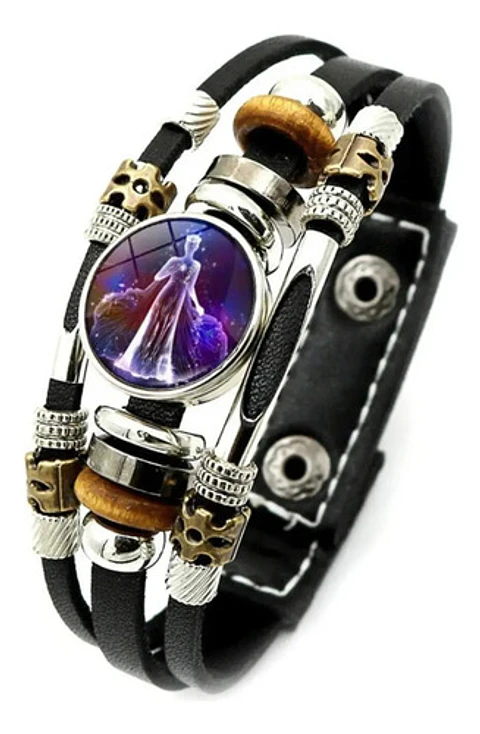 Pulsera Manilla De Cuero Signo Zodiaco Zodiacal Hombre Mujer