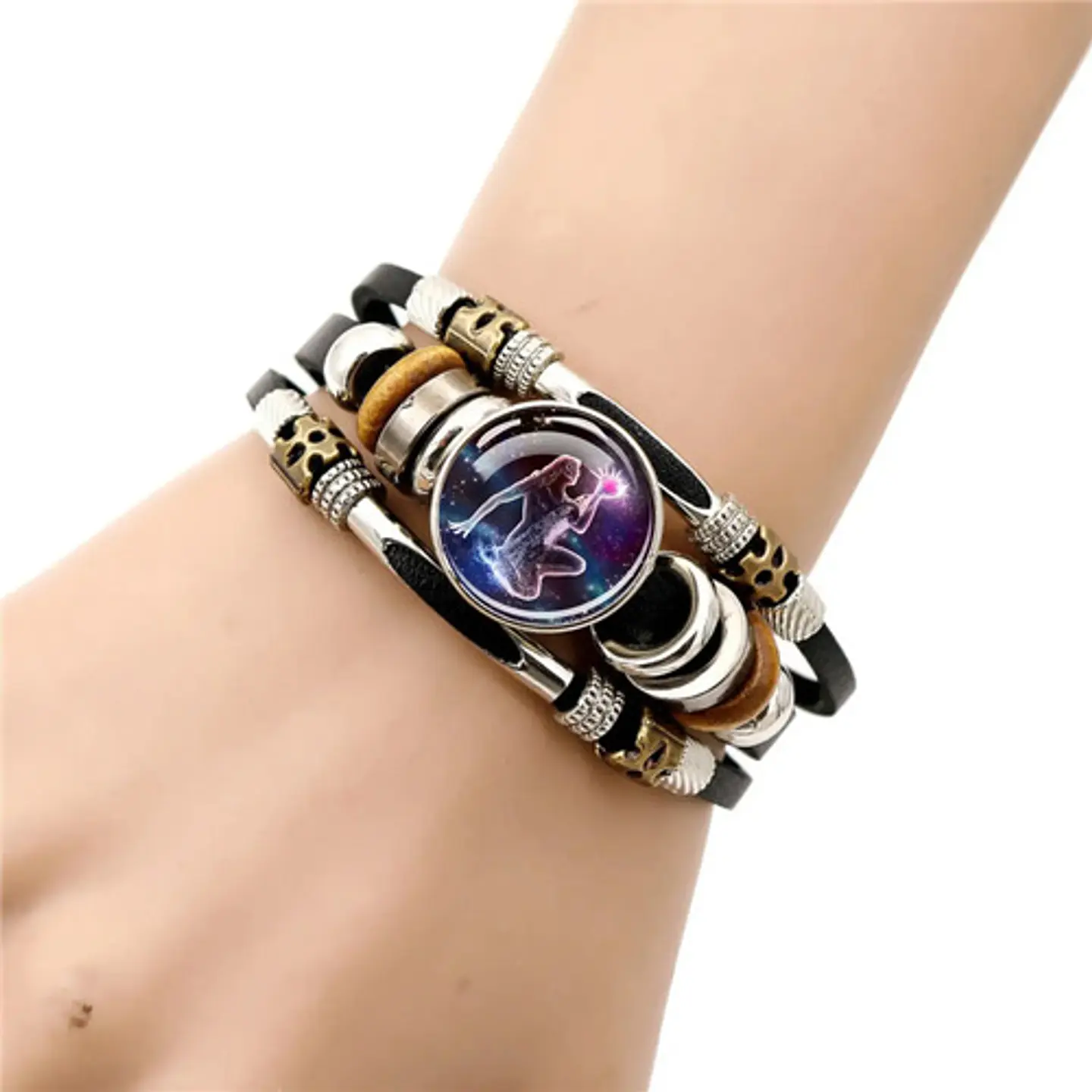 Pulsera Manilla De Cuero Signo Zodiaco Zodiacal Hombre Mujer 7
