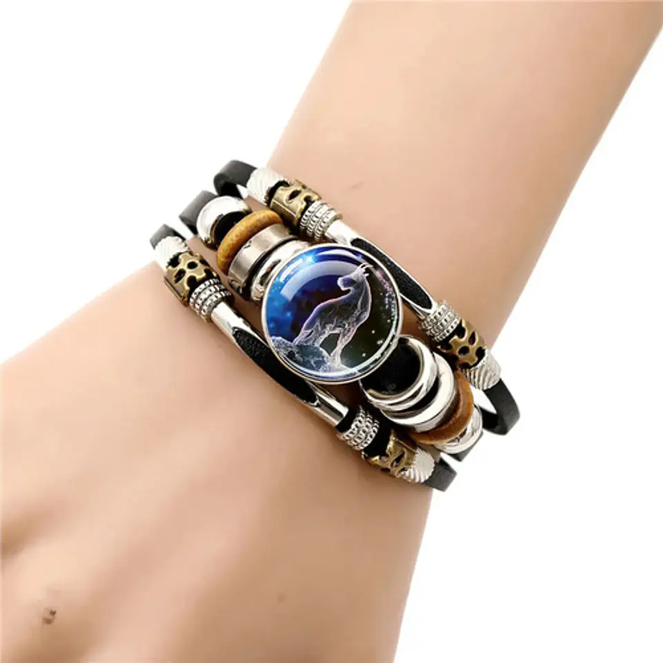 Pulsera Manilla De Cuero Signo Zodiaco Zodiacal Hombre Mujer 22