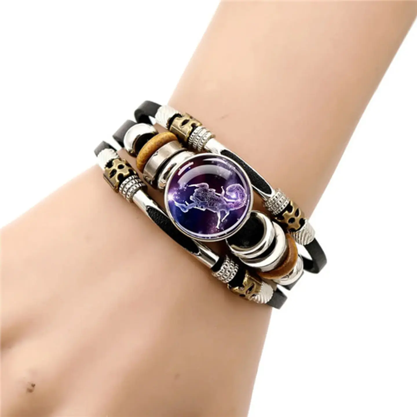 Pulsera Manilla De Cuero Signo Zodiaco Zodiacal Hombre Mujer 26