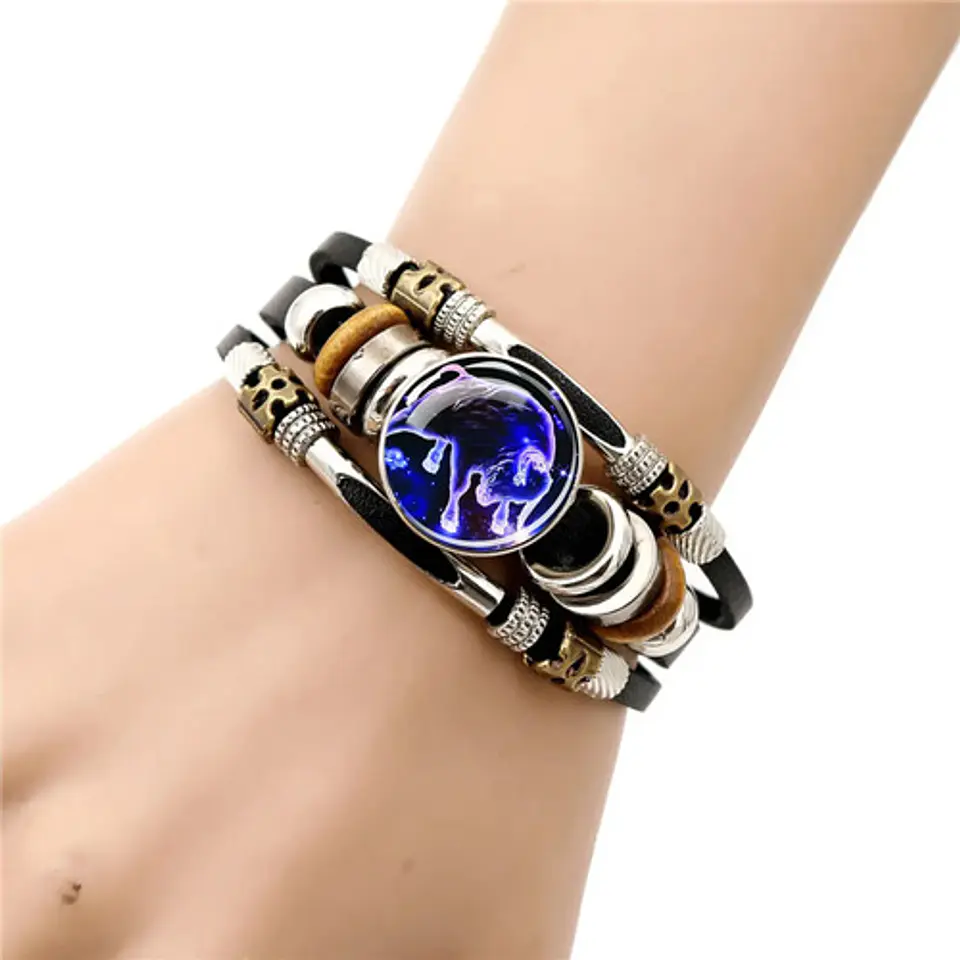 Pulsera Manilla De Cuero Signo Zodiaco Zodiacal Hombre Mujer 50