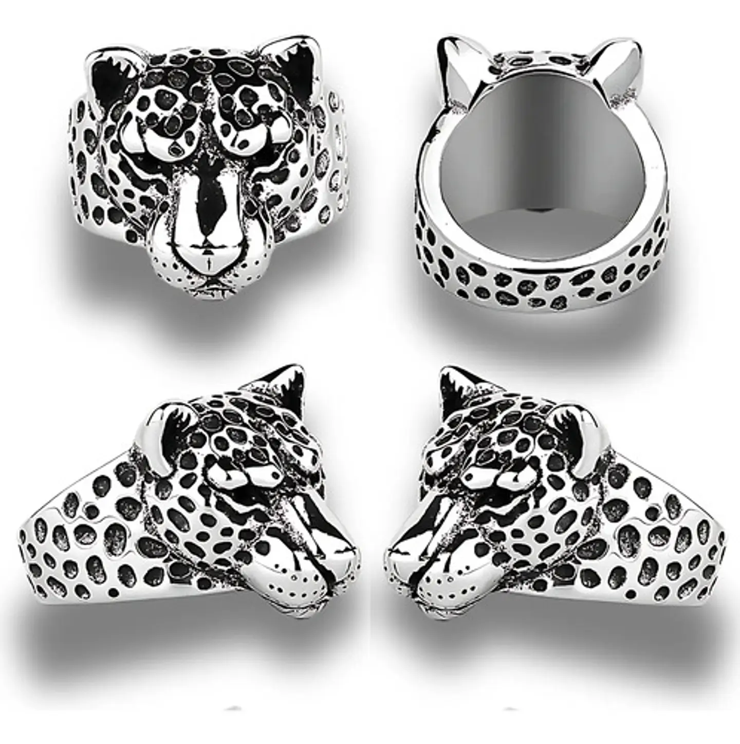 Anillo Cabeza Leopardo Animal Color Plata De Acero Hombre 2