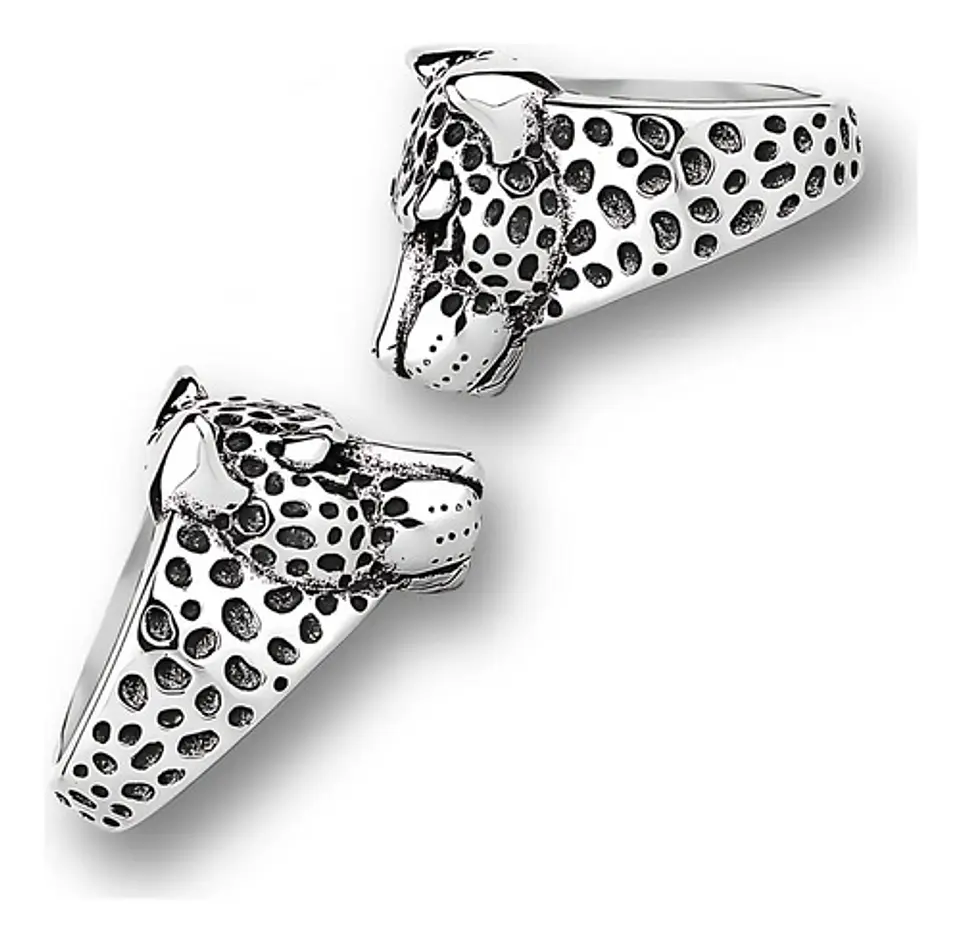 Anillo Cabeza Leopardo Animal Color Plata De Acero Hombre 3