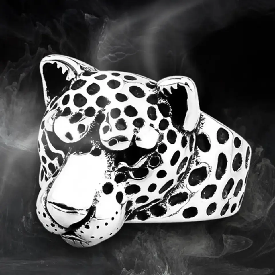 Anillo Cabeza Leopardo Animal Color Plata De Acero Hombre 5