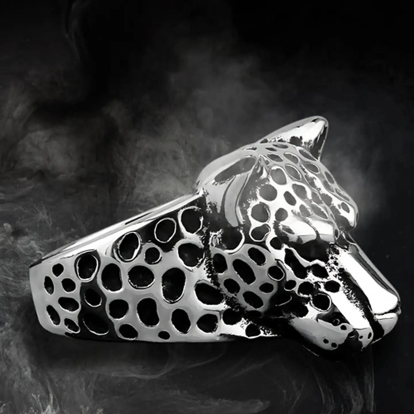 Anillo Cabeza Leopardo Animal Color Plata De Acero Hombre 6
