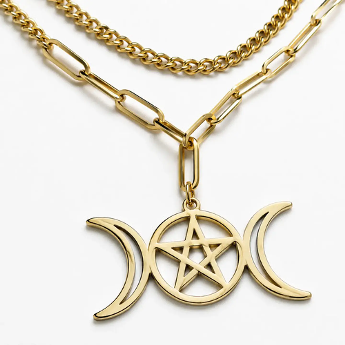 Collar En Acero Para Mujer Dije Luna Diosa Wicca Pentagrama 1