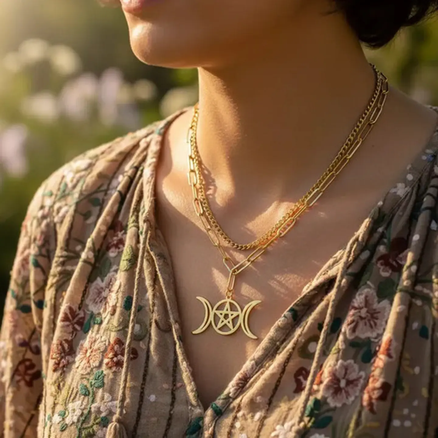 Collar En Acero Para Mujer Dije Luna Diosa Wicca Pentagrama 4