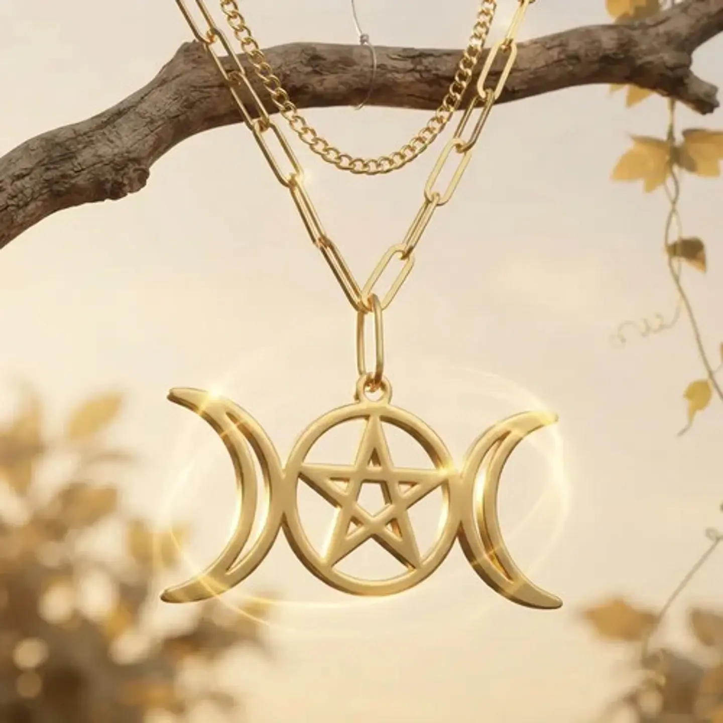 Collar En Acero Para Mujer Dije Luna Diosa Wicca Pentagrama 5