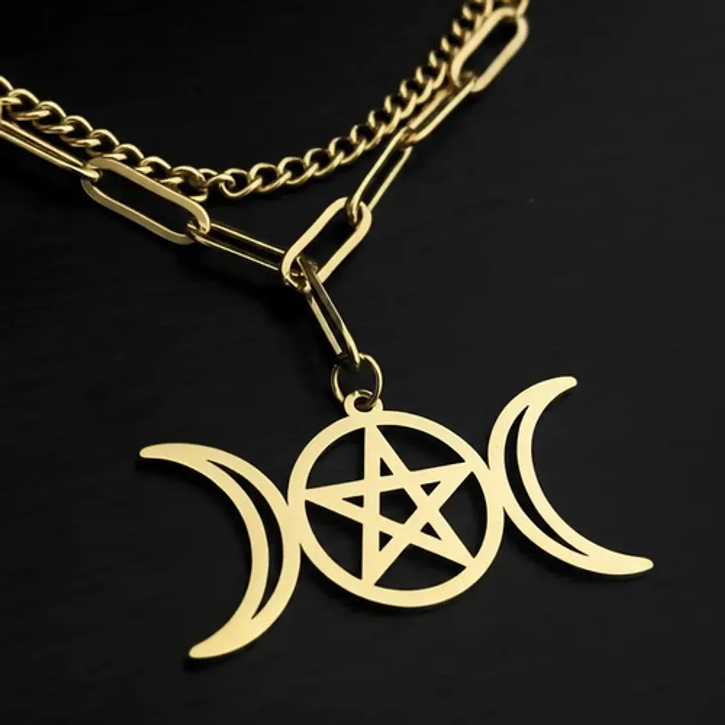 Collar En Acero Para Mujer Dije Luna Diosa Wicca Pentagrama 6