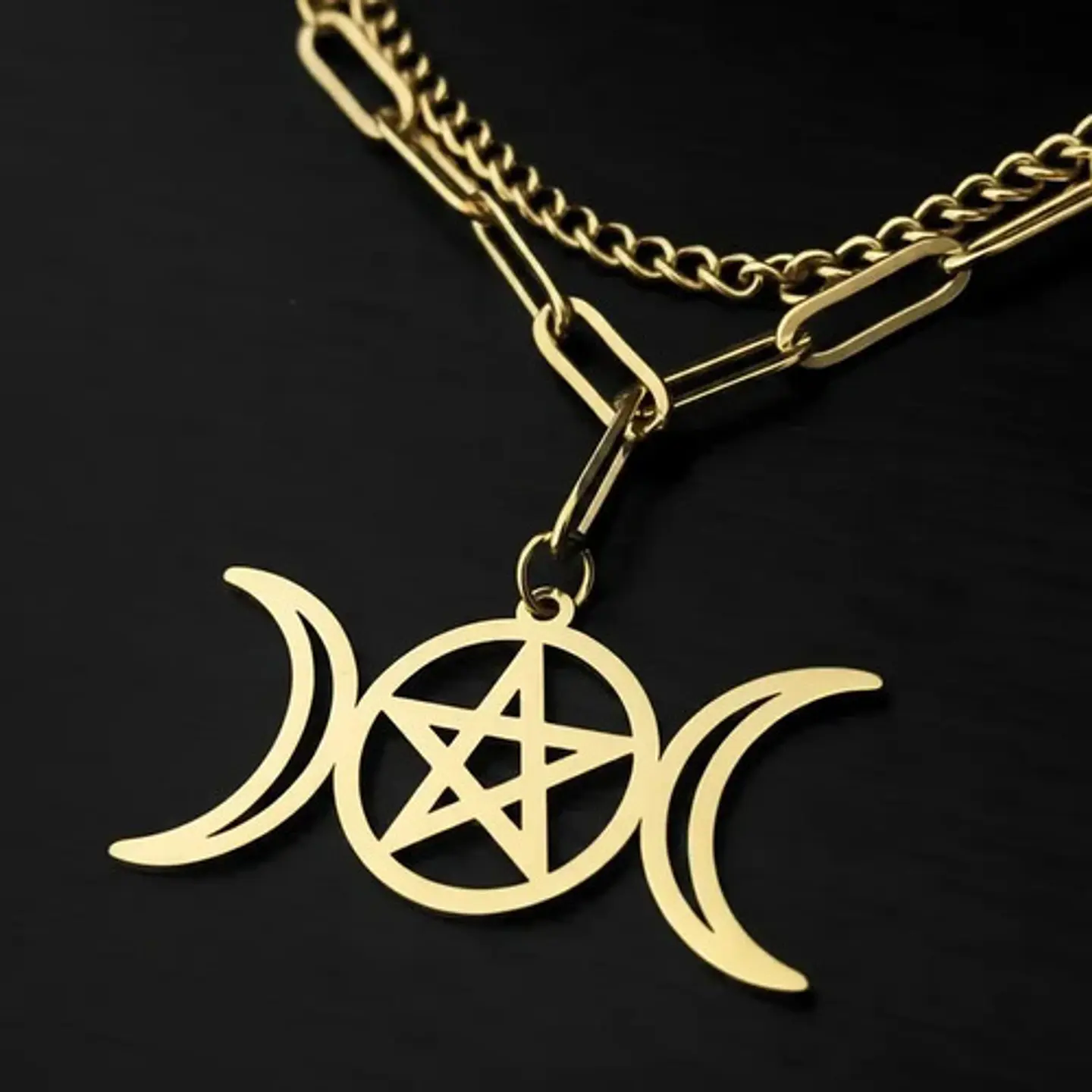 Collar En Acero Para Mujer Dije Luna Diosa Wicca Pentagrama 7