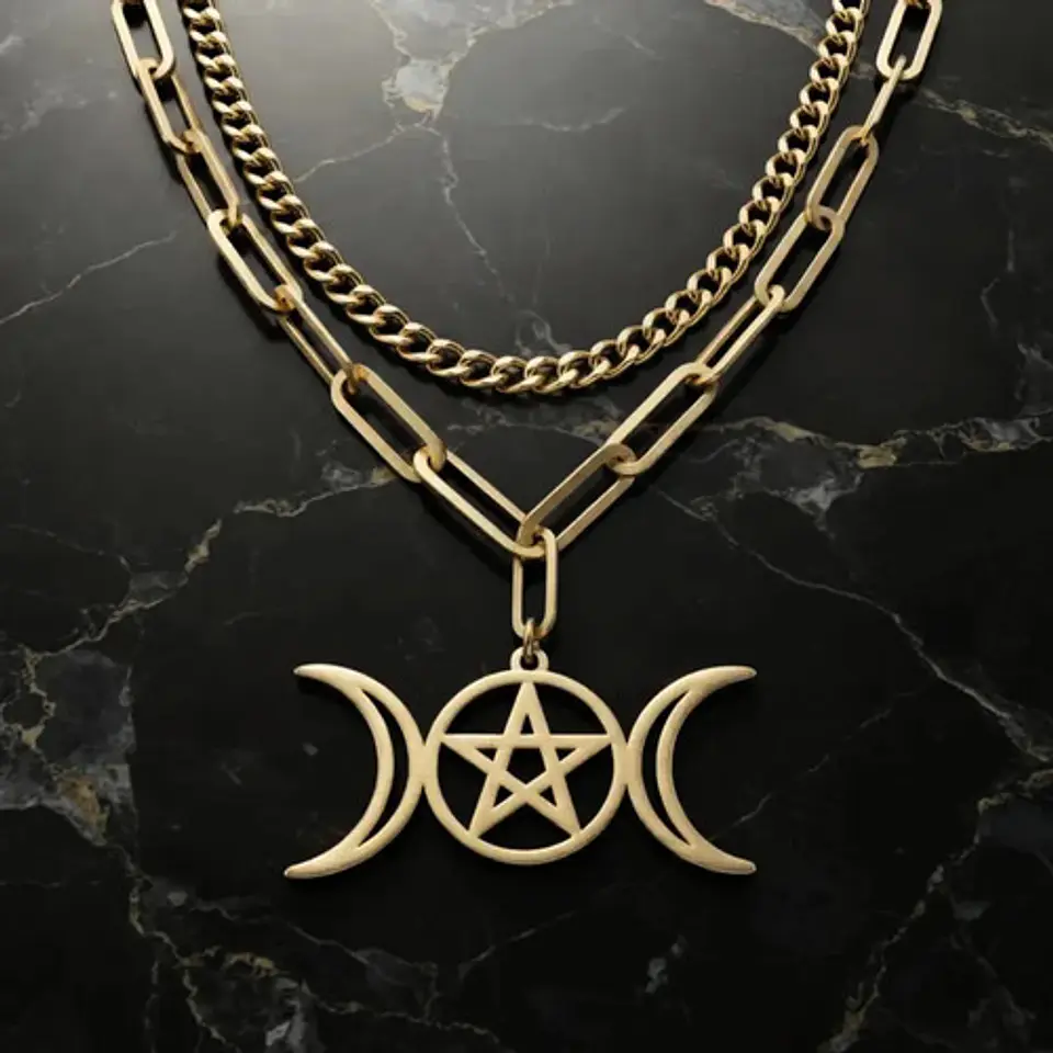 Collar En Acero Para Mujer Dije Luna Diosa Wicca Pentagrama 8
